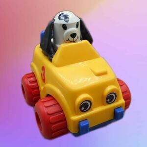 Vintage Fisher Price Kiddicraft Push 'N Go Dalmatian Dog in Race Car